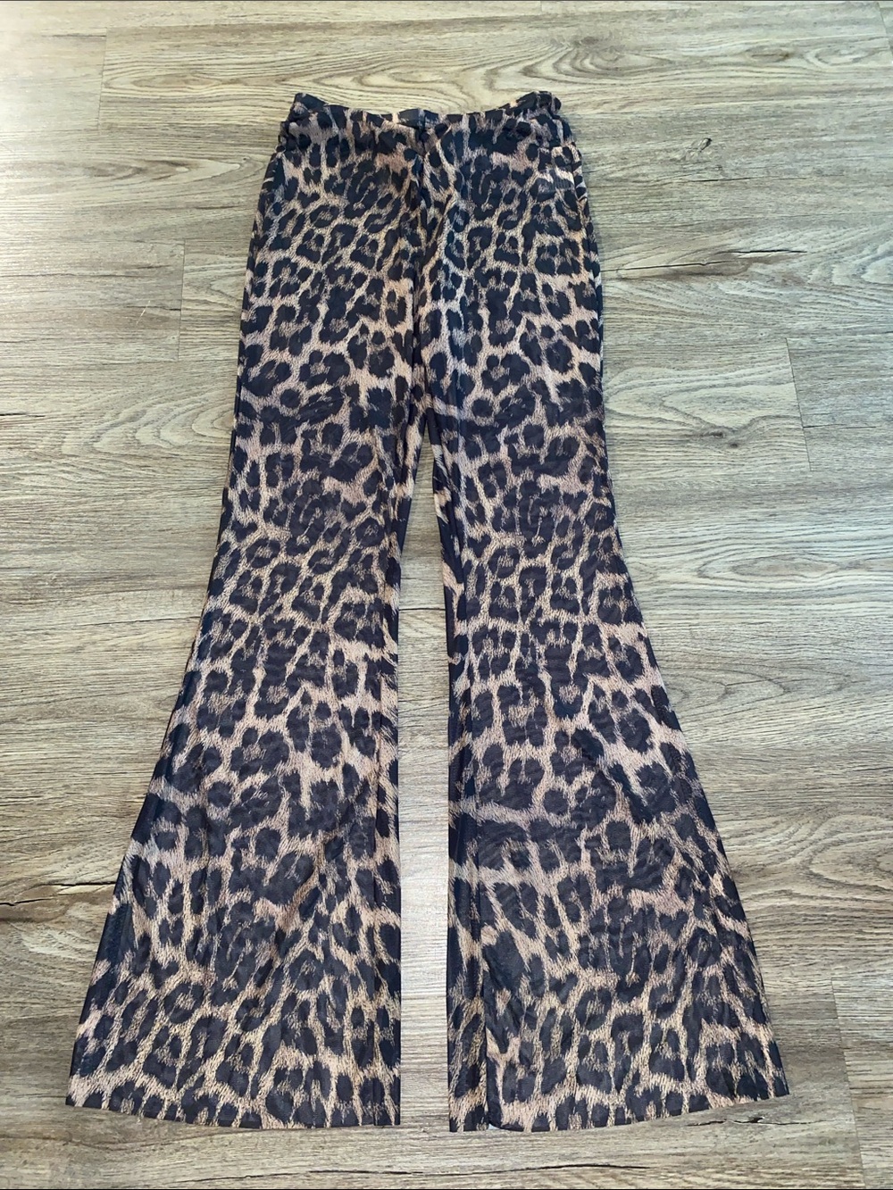 Sheer Leopard Print Flare Pants - Brown & Black Size S NWOT
